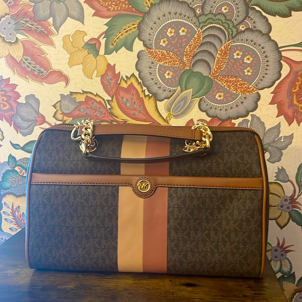 Designer Brown and Beige Handbag